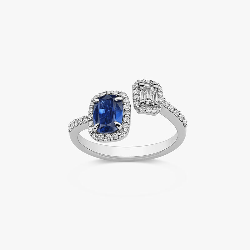 Bague "Toi Et Moi" En Argent 925 Avec Émail Bleu - Taille 57 - Modèle I387 Occasion