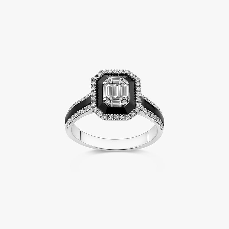 BAGUE ART DECO ONYX ET DIAMANTS