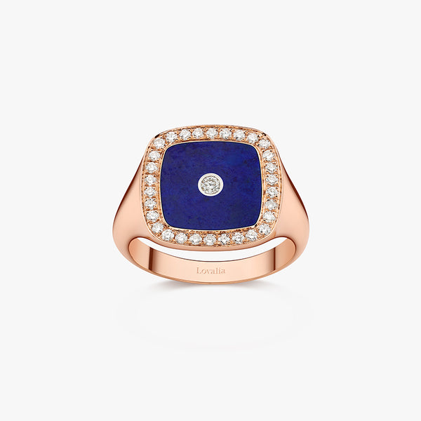 BAGUE CHEVALIERE LAPIS LAZULI OR ROSE