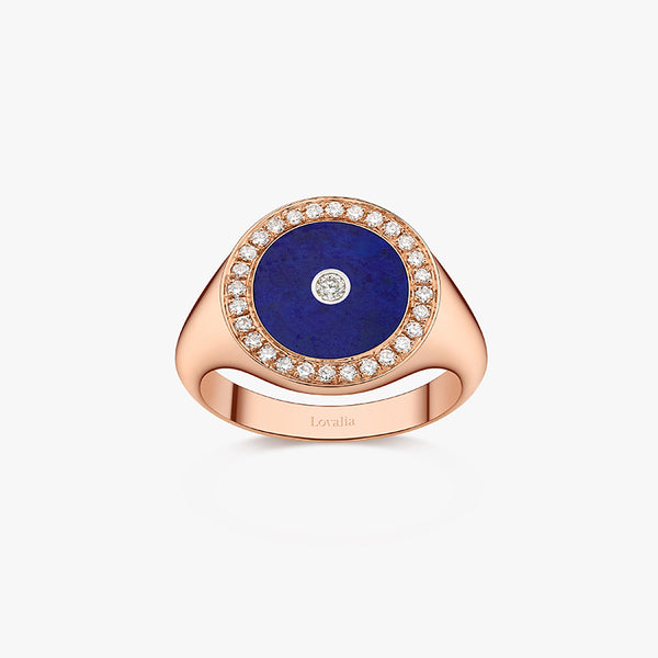 BAGUE CHEVALIERE LAPIS LAZULI OR ROSE