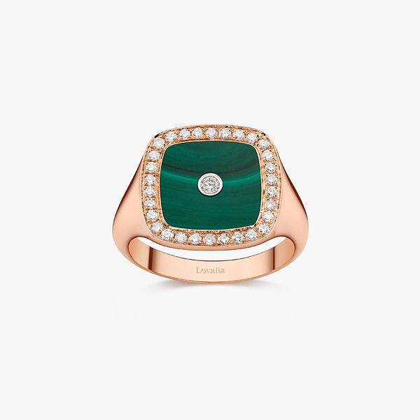 BAGUE CHEVALIERE MALACHITE OR ROSE