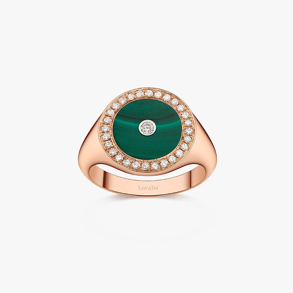 BAGUE CHEVALIERE MALACHITE OR ROSE