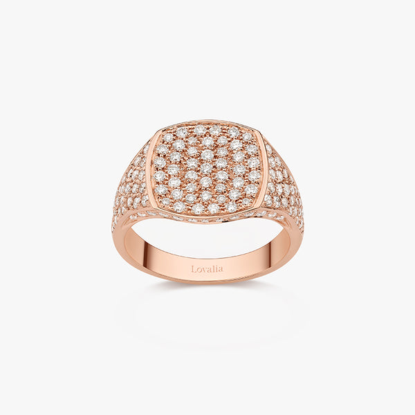 BAGUE CHEVALIÈRE CARRÉE OR ROSE FULL DIAMANTS