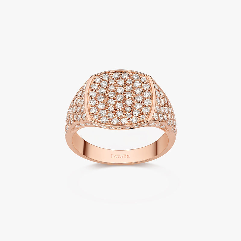 BAGUE CHEVALIÈRE CARRÉE OR ROSE FULL DIAMANTS