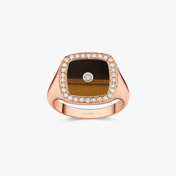 BAGUE CHEVALIERE OEIL DE TIGRE OR ROSE