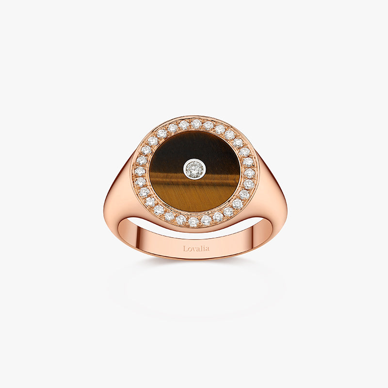 BAGUE CHEVALIERE OEIL DE TIGRE OR ROSE