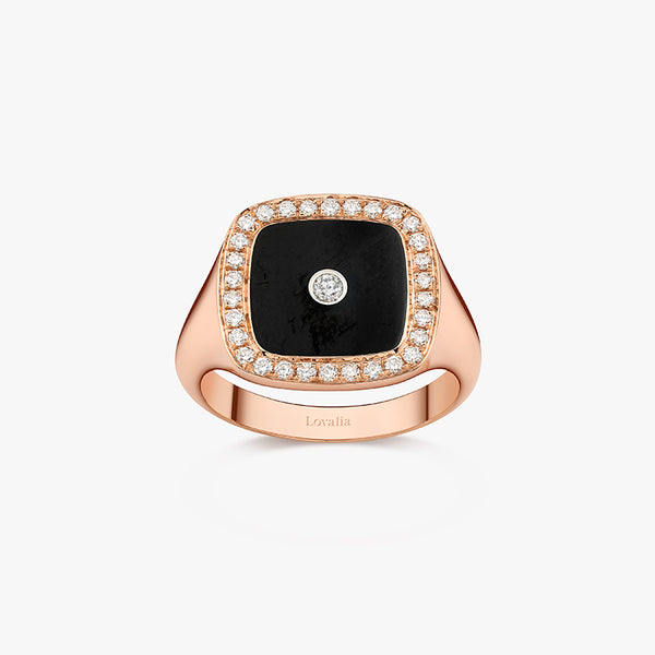 BAGUE CHEVALIERE ONYX OR ROSE