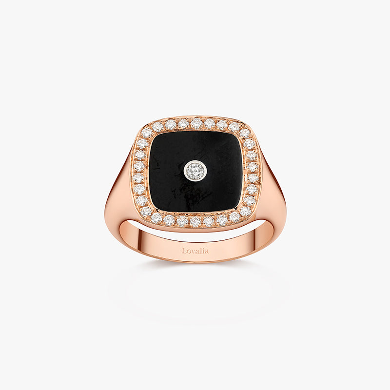 BAGUE CHEVALIERE ONYX OR ROSE