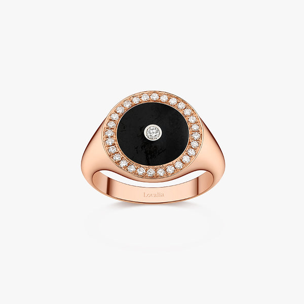 BAGUE CHEVALIERE ONYX OR ROSE