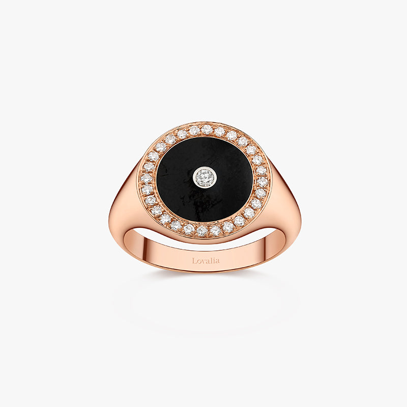 BAGUE CHEVALIERE ONYX OR ROSE