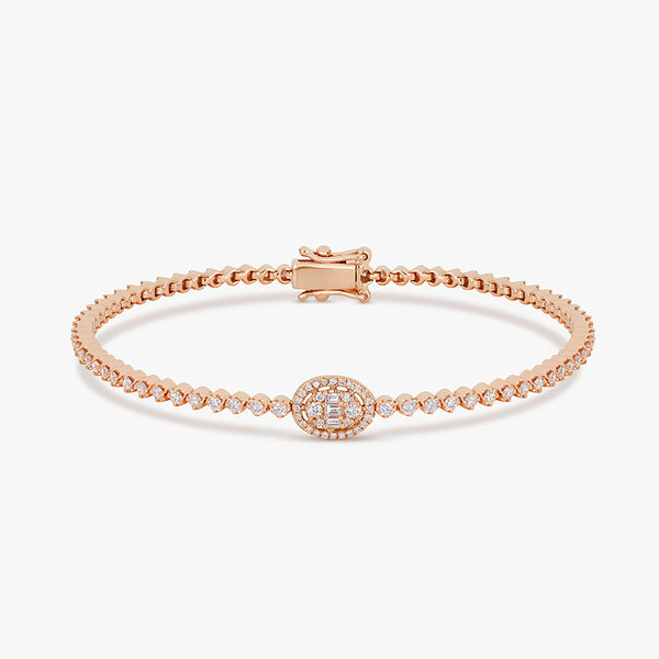 BRACELET RIVIERE OVAL OR ROSE DIAMANTS
