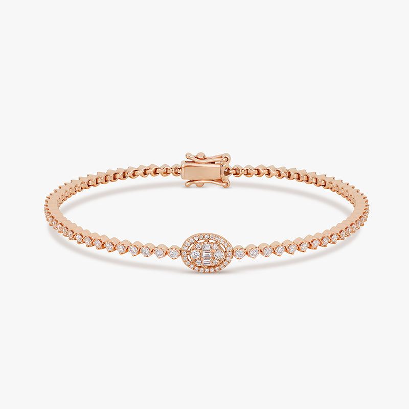BRACELET RIVIERE OVAL OR ROSE DIAMANTS