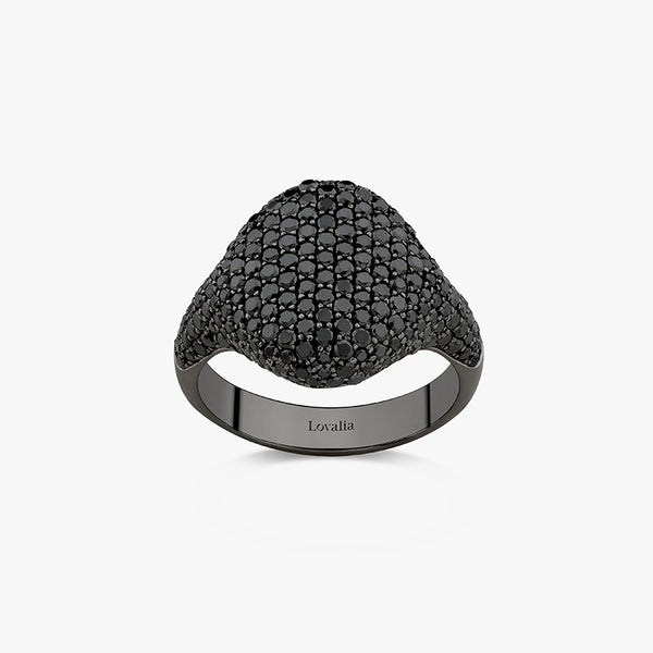 BAGUE CHEVALIERE OR NOIR DIAMANTS NOIRS