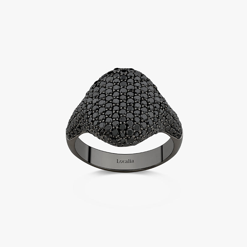BAGUE CHEVALIERE OR NOIR DIAMANTS NOIRS