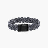 BRACELET ALBANU CUIR GRIS FERMOIR NOIR PVD