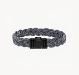 BRACELET ALBANU CUIR GRIS FERMOIR NOIR PVD