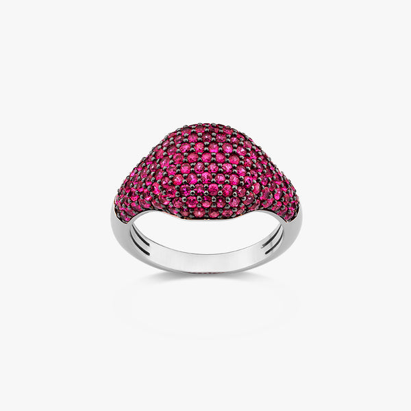BAGUE CHEVALIERE RUBIS ROSE OR BLANC