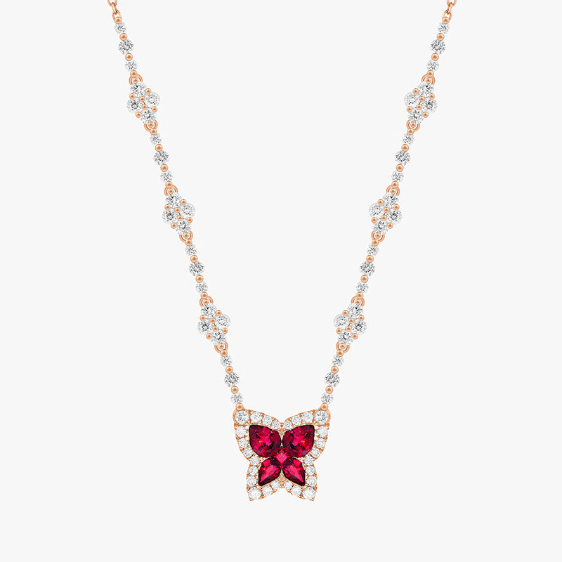 COLLIER BUTTERFLY RUBIS & DIAMANT OR ROSE